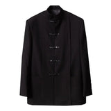 FOESCE Mens Chinese Style Stand Collar Cheongsam Button Suit Genderless Autumn Winter Fashion Trend Business Casual Retro Suit Unisex