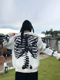 Japanese Harajuku Trend Brand Skull Printed Men's Oversized Pullover Spring Autumn Male Casual Loose Round Neck Knitted Sweater