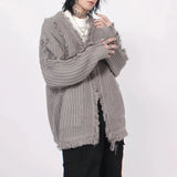FOESCE Y2k Mens Sweater Irregular Tassel Design Knitted Jacket Autumn Casual Versatile Atmosphere Solid Color Top Men's Clothing Unisex