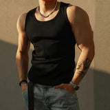 FOESCE Mens Sexy Shaping Sports Fitness Casual Cotton Vest 2025 New Genderless American Street Elastic Slim Solid Color Tank Top Unisex