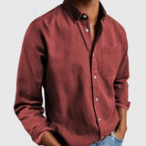 FOESCE Spring Autumn Men's Casual Slim Shirts Solid Long Sleeve Turn-down Collar Casual Business Shirts Classic Button-up Tops Cardigan