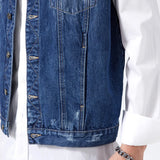 FOESCE Cotton Men's Lapel Sleeveless Denim Jacket Single Breasted Loose Vintage Vest Jacket Stylish Pocket Western Cowboy Style Male