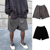 FOESCE Men Cotton Shorts Thick 380g Bodybuilding Short Sweatpants Fitness Jogger Gym Men Kanye Grey West Shorts Black Zipper Pockets