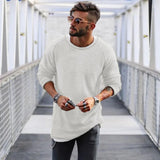FOESCE Fashion Mens Tops Long Sleeved Round Necked Sweaters Autumn and Winter Solid Color Casual Mens Sweaters
