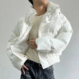 FOESCE Mens Solid Color Stand-Up Collar Cotton Casual Autumn Winter Genderless Fashion Youth Trend Korean Style Bread Jacket Unisex