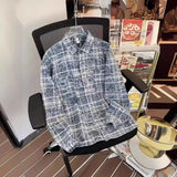 2024 Summer New Men's Plaid Shirt Long Sleeve Street Style High-end Feel Trendy Casual Outer Wear American Style Jacket