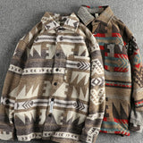 FOESCE Heavy vintage tribal pattern woolen fabric long sleeve shirt men's autumn and winter thick warm American casual coat