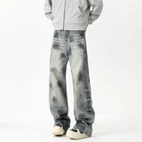 FOESCE Men's Denim Pants Color block wash jeans New Fashion High Quality Washed Male Jeans Loose Wide Leg Trousers Straight Casual jean