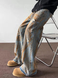 FOESCE Spring and autumn tie dyed distressed jeans, men's straight leg American trendy brand ruffian handsome casual hip-hop high 2025