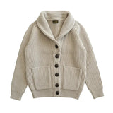 FOESCE Sauce Zhan Mens Sweater Cardigans for Man Sweatercost Pure Heavy Sheep Wool for Winter Vintage Shawl Colla Slim Fit