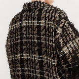 FOESCE Mens Autumn Gold Thread Tweed Braided French Coat Genderless Tassel  Retro Casual Loose Fashion Trend Jacket Unisex