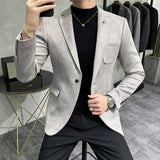 FOESCE Men's Deerskin Fleece Jacket Suit Coat Blazer Men's Business Leisure Slim Fit Brand Fashion High Quality Single Button Suit Coat