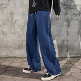 FOESCE 2025 New Streetwear Loose Jeans Men Korean Style Fashion Loose Straight Wide Leg Pants Men's Brand Clothing Black Light Blue