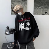 FOESCE 2025 American Sweater Men's Autumn/Winter Cat Cartoon Pattern Round Neck Knitwear New Unisex Versatile Coat winter clothes men
