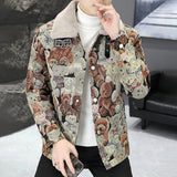 FOESCE Mens Bear Embroidered Y2k Casual Jacket 2025 New Autumn Winter Fashion Youth Street Plus Velvet Thickened Warm Jacket Unisex