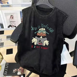 FOESCE Street Cycling Vest Men's Pure Cotton Vest Summer New Sleeveless Washed Old Ruffian Handsome Trend Retro American Vest Clothes