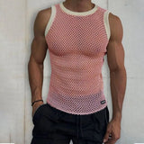 FOESCE Minimalist Summer New Men's Pullovers Crew Neck Contrast Color Printed All-match Tops Trendy Fashionable Slim Sleeveless Vests