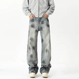 FOESCE Men's Denim Pants Color block wash jeans New Fashion High Quality Washed Male Jeans Loose Wide Leg Trousers Straight Casual jean