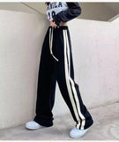 Spring/Summer Harbor style retro trend wide foot striped casual pants student straight mop sweatpants Tracksuit pants