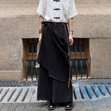 FOESCE Men Japanese Double-Layer Irregular Casual Culottes 2025 New Genderless Fashion Splicing Solid Color Loose Wide-Leg Pants Unisex
