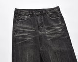 FOESCE High Street Washed Baggy Casual Hole Feet Flare Jeans Men's Y2K Straight Vintage Distressed Loose Denim Trousers Oversize Cargos