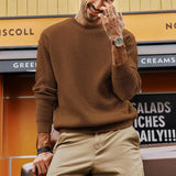 FOESCE Fashionable Waffle Knitted Sweaters Men Casual Solid Color Long Sleeve Crew Neck Knit Jumper Top Mens Autumn Trendy Slim Sweater