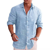 Foesce Cotton Linen Autumn Hot Selling Men's Long Sleeve Shirt Solid Color Casual Style Plus Size Men's Casual Linen Shirt