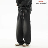 FOESCE HANLU 2025 Spring New! Men's Retro Washed Oversized Jeans, Split Structure Curved Trousers from Trendy Brand, Loose and Stylish