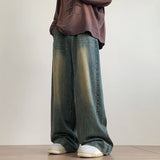 FOESCE Distressed Vintage Blue Jeans Pants Men Wide-leg Denim Trousers Male Oversize Streetwear Fashion Casual Baggy Straight Jeans