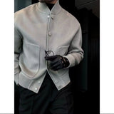FOESCE Men's Woolen Coat Fashion Brand Solid Color Stand Up Collar Versatile Trendy Jacket Jacket