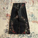 FOESCE Y2K Floral Baggy Denim Pants Patchwork Blossom Embroidery Streamlined Seams Streetwear Hip Hop Retro Goth Unisex Oversized Jeans