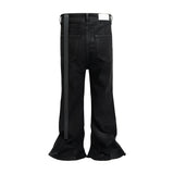 FOESCE Ro Style Ribbons Matte Coated Stretch Black Flare Pants for Men and Women Lace Up Baggy Leather Trousers Streetwear Boot Cut