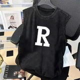 FOESCE Street Cycling Vest Men's Pure Cotton Vest Summer New Sleeveless Washed Old Ruffian Handsome Trend Retro American Vest Clothes