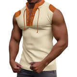 FOESCE 2025 European and American Amazon Summer New Men's Colored Tie up V-neck Tank Top Casual Sleeveless T-shirt