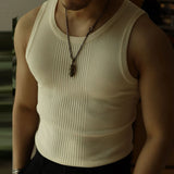 FOESCE Casual Solid Knitted Tank Top Men Summer Fashion Ribbed Vest Mens Slim Fit Crew Neck Sleeveless Tops Man Clothes 2025 Streetwear