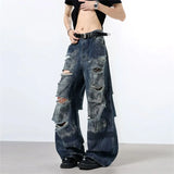 FOESCE Autumn Washed Men's New Denim Jeans High Street Faded Color Design Baggy Wide Leg Pants Casual Wear High Quality Jeans Versatile