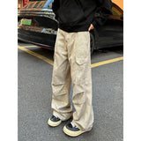 FOESCE Vintage Camouflage Men's Jeans Fashion Washed Casual Wide Leg Denim Pants Spring Loose Male Trousers Earthy yellow Cargo jeans