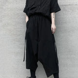 FOESCE Y2k Gothic Style Big Pocket Ribbon Harem Pants 2025 New Fashion Personality Daily Casual Dark Style Eight-Point Trousers Unisex