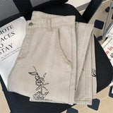 FOESCE 2025 American patchwork pants for men in spring and autumn, washed and worn-out workwear jeans, straight leg loose drape