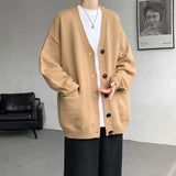 FOESCE Plus Size 8XL-M Korean Style V-neck Cardigans Men Pocket Design Simple Sweater Autumn New Popular Male Casual Daily Knitted Coat