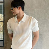 Foesce Trendy Polo Shirt For Men Summer Solid Color Top Versatile Knit Style Korean Short Sleeves Casual Fashion T-shirt