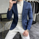 FOESCE Men's Deerskin Fleece Jacket Suit Coat Blazer Men's Business Leisure Slim Fit Brand Fashion High Quality Single Button Suit Coat