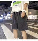FOESCE Loose Fit Straight Leg Denim Shorts Men's Casual Pure Color Five-Quarter Length Comfortable Versatile Summer Fashion