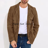 FOESCE Men's Suede Jacket Men's Dress Jackets for Suit Elegant Clothes Man New in Coats and Jackets Mens Suits Luxury Man Coat Blazers