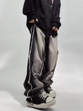 FOESCE Trendy Hip-hop Ins Loose Straight Leg Jeans, Distressed Floor Length Pants, Casual Workwear Pants For Men Streetwear Jeans Men's