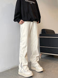 FOESCE American high street vibe jeans, men's trendy straight leg pants, thin and high-end slim fitting workwear, zippered pants,2025