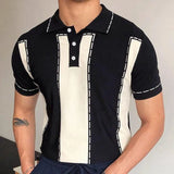 Men's Luxury Knitted Short Sleeve Polo Shirt Casual Patchwork Lapel Zipper Fashion Solid Color Knitwear Summer Clothing 2024 New