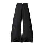 FOESCE Mens Pants Motorcycle Rivets Deconstructed Curved Casual Pants Streetwear Fashion Grunge Wide Leg Pants Old Money Menswear 2025