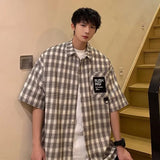 FOESCE 2025 Summer short sleeved men's fashion trend casual korean shirt man plaid shirt breathable 2025 new quarter sleeved top coat