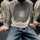 Y2k Clothes Spider Web Hollow Men Casual Sweater Streetwear Sweater Knitted Sweater Retro Hip Hop Graphic Vintage Pullover